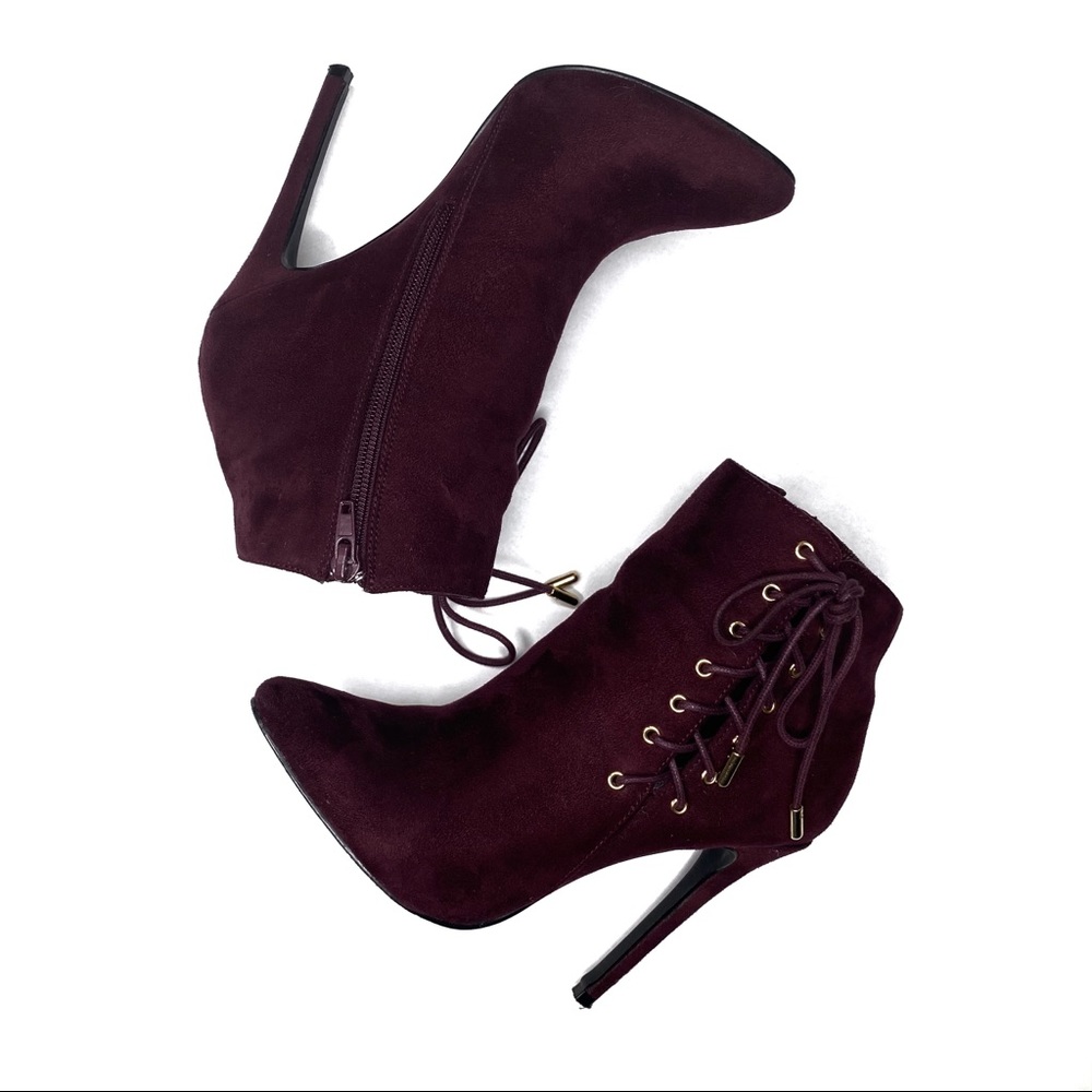 Charlotte Russe Burgandy Karina Lace-Up Stiletto Boot